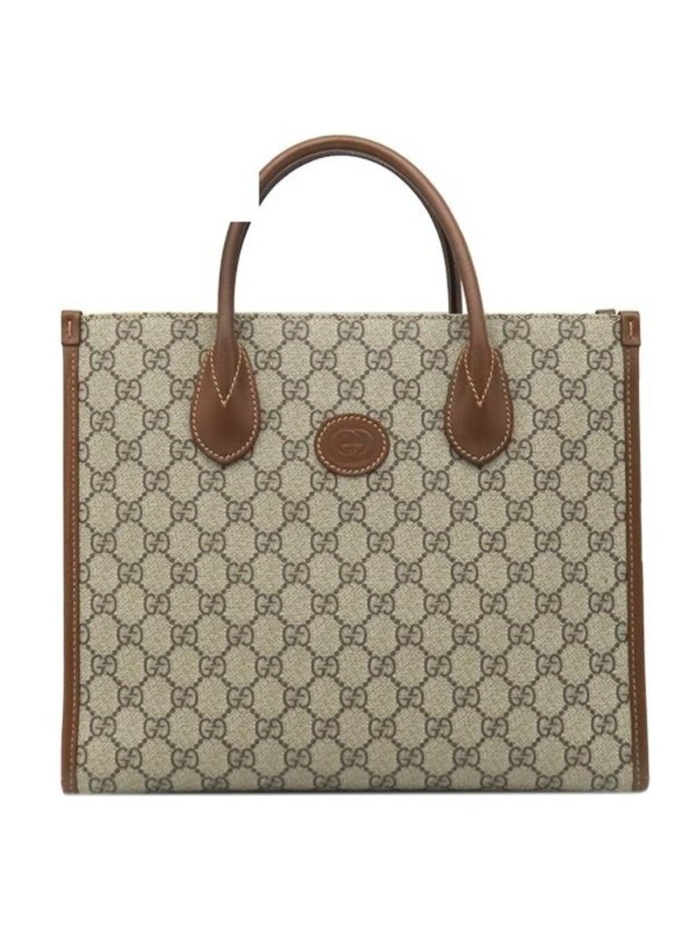 Gucci 2-Way GG Small Tote Supreme Canvas Leather Beige Ebony Gold Handbag